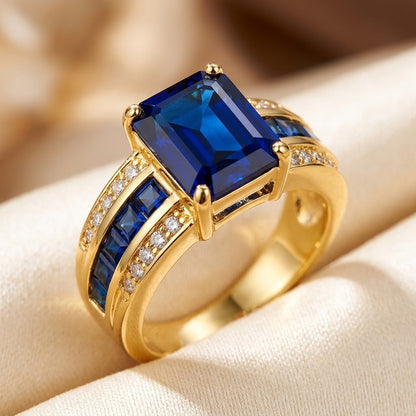Sapphire Square Cut Ring i Guld
