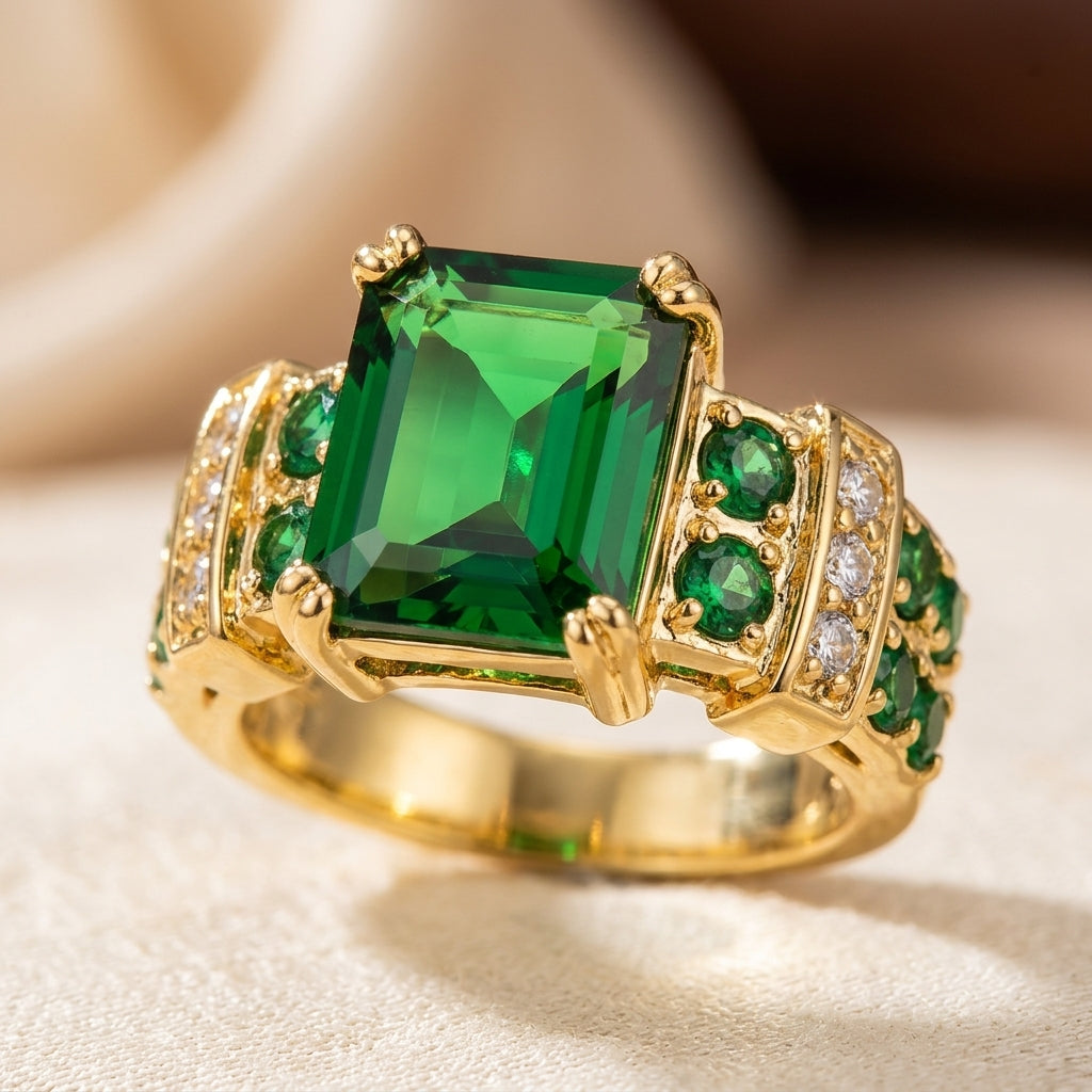 Geometrisk Smaragd Ring i Guld