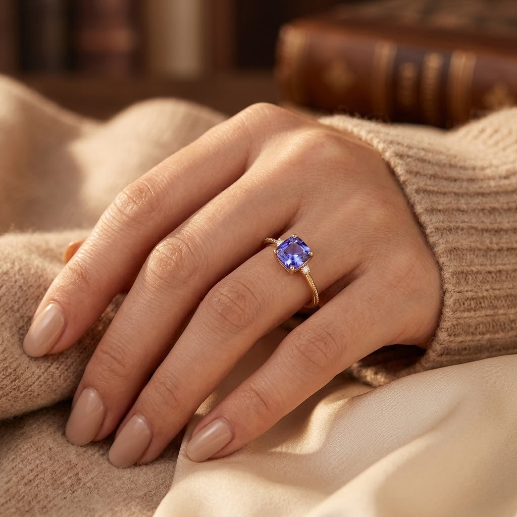 Solitær Amethyst Ring i Guld