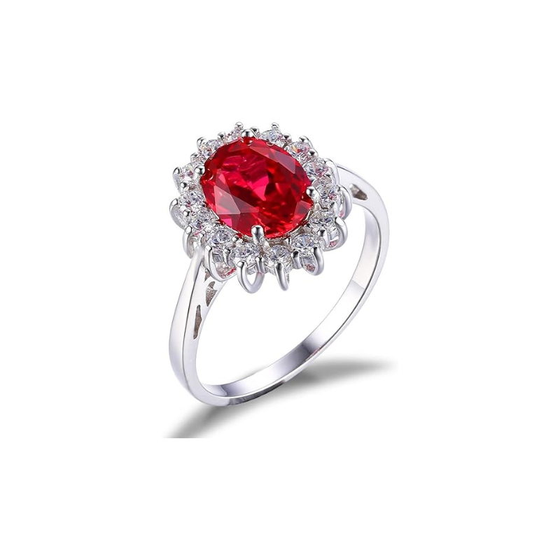 Klassisk Rubin Halo Ring | Hvidguld