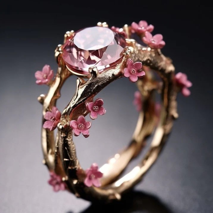 Elegant Krystal Pink Blomster Ring | Guld