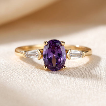 Amethyst Trestenet Ring i Guld
