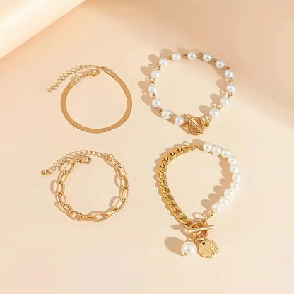 Chic Guld 4-delt Armbåndsæt - Slange, Perler & Links | Guld