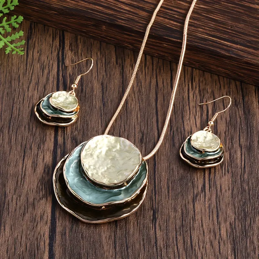 Vintage Blue Layered Stone Set (Necklace+Earrings)
