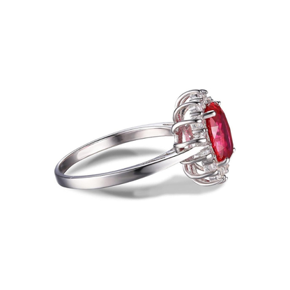 Klassisk Rubin Halo Ring | Hvidguld