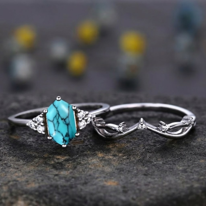 Elarin Sea Crest Ring Sæt | Hvidguld