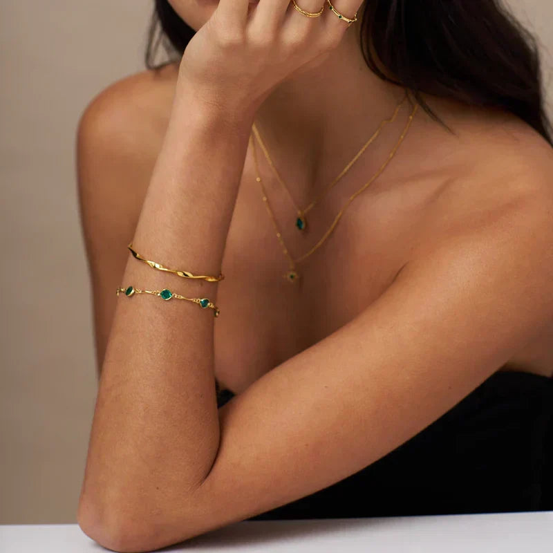 Emerald Link Chain Armbånd | Guld