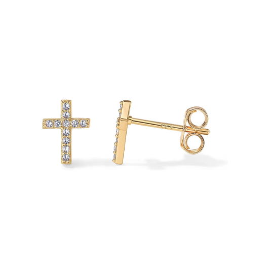 Cross Stud Earrings with Pavé | Gold